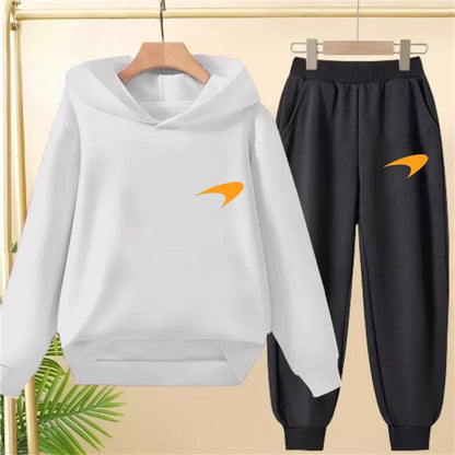 Children Hoodie print 3-12 Years Old Long-sleeved Boys Girls Toddler Coat Top+Pants Stylish Casual black Sweatshirt Set