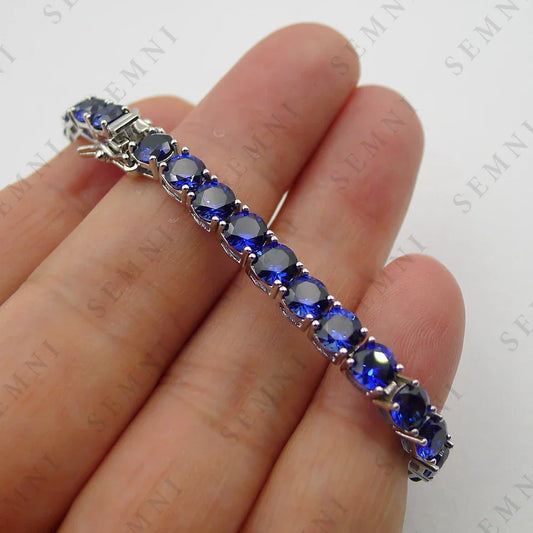 Bracelet de tennis 5mm en rubis saphir de laboratoire pour femmes en argent sterling s925, bijoux raffinés, cadeau d'anniversaire, saphir rose