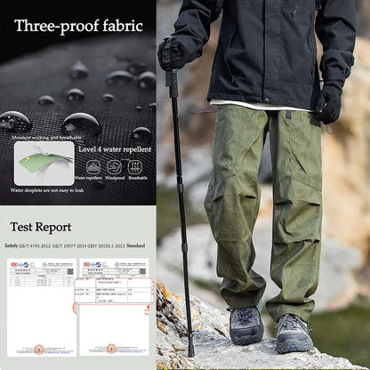 Hiking Pants Men Waterproof Windproof Breathable Elastic Waist Climbing Trekking Fishing Pants Camping Casual Overalls Trousers
