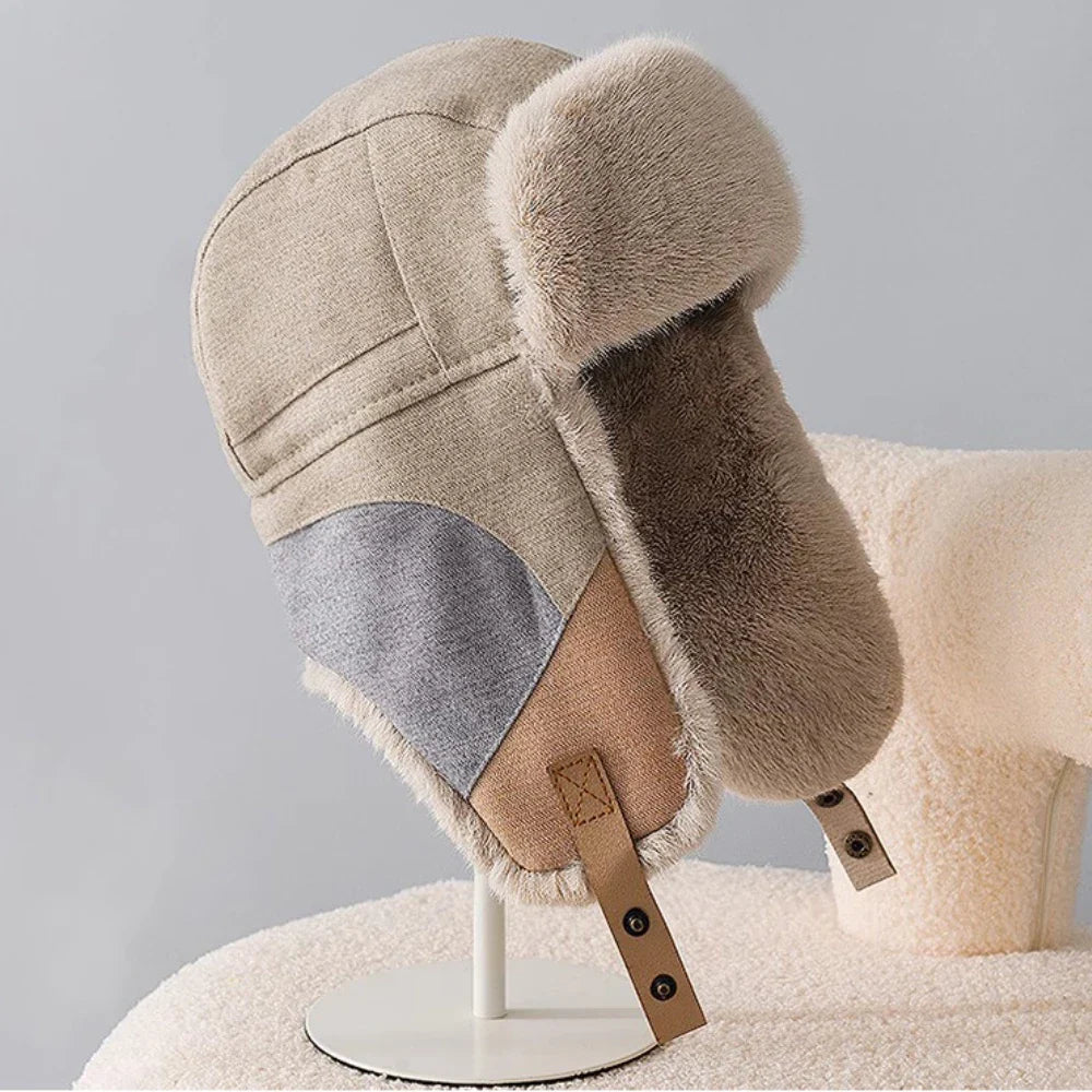 Russian Hat Men Women Winter Fur Hats Male Female Patchwork Russian Hat Thick Warm Ski Earflap Cap Windproof Bomber Hats