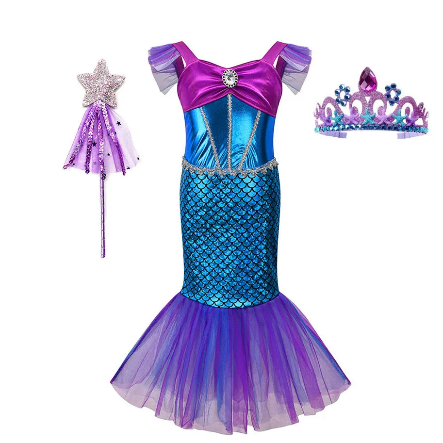 2-10Y Little Kid Mermaid Inspired Princess Clothing Pageant Fairy Role Playing Girl Birthday Party Dress Halloween Siren Cosplay