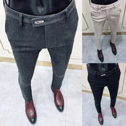 2025 Winter Men Suit Pants Woolen Thicken Keep Warm Formal Trousers Pantalones Hombre Solid Casual Slim Fit Pants Men Clothing