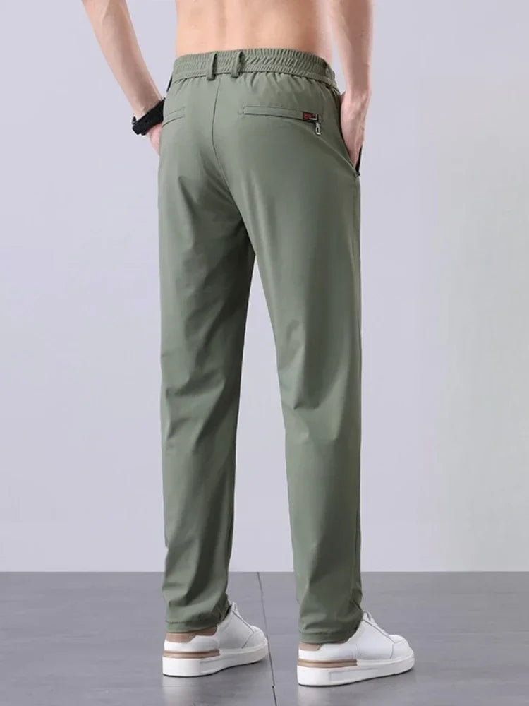 Korean Y2K Summer New Men's Ice Silk Pants All Match Elastic Sweatpants Office Business Casual Fashion Straight Suit Trousers