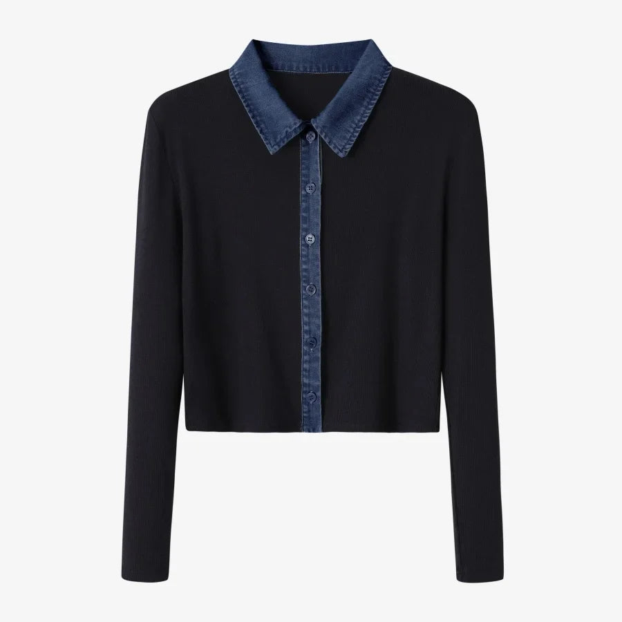 AS AW25 new design ribbing cardigan with denim collar + sleeveless maxi dress matching set for woman clothes