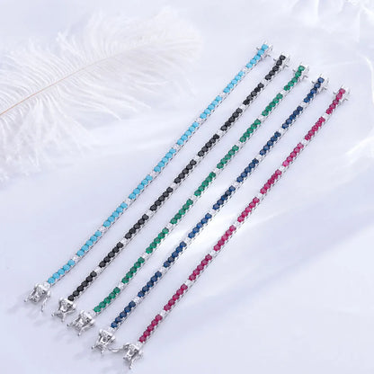 Fine Jewelry 3mm Montana Blue/Emerald Green/Ruby Red/Turquoise/Black Cubic zircon 925 Silver Tennis Bracelet