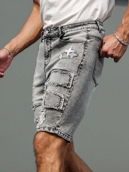 Men's Vintage Ripped Denim Shorts - Loose Streetwear
