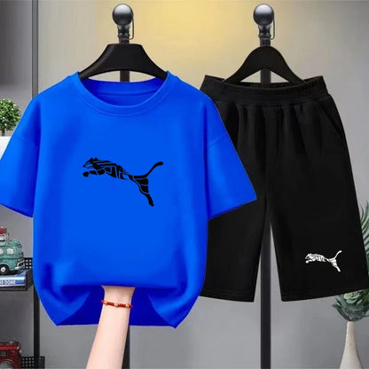 Kids White T-shirt+Shorts Two-Piece Set Print Boys Girls Toddler3-12Yrs Sports Casual Brand Clothes 2026 Summer