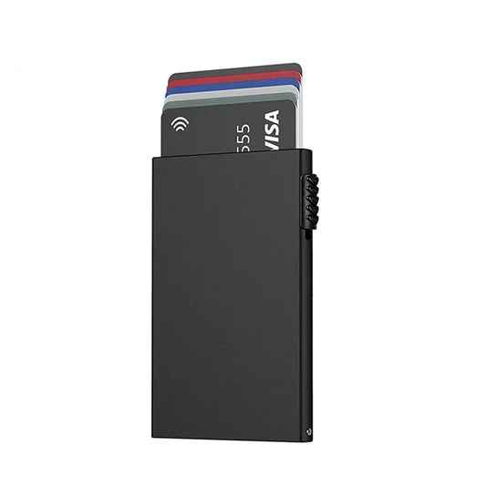 Porte-cartes de crédit intelligent en métal ultra fin pour hommes et femmes, portefeuille minimaliste escamotable, petite bourse noire en métal