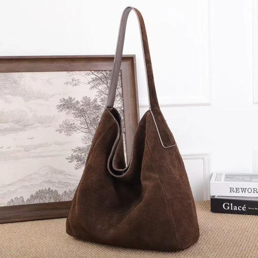 Soft Suede Cow Leather Women's Shoulder Crossbody Bags Luxury Designer Brand Ladies High Quality Large Tote Bag Autumn Winter
