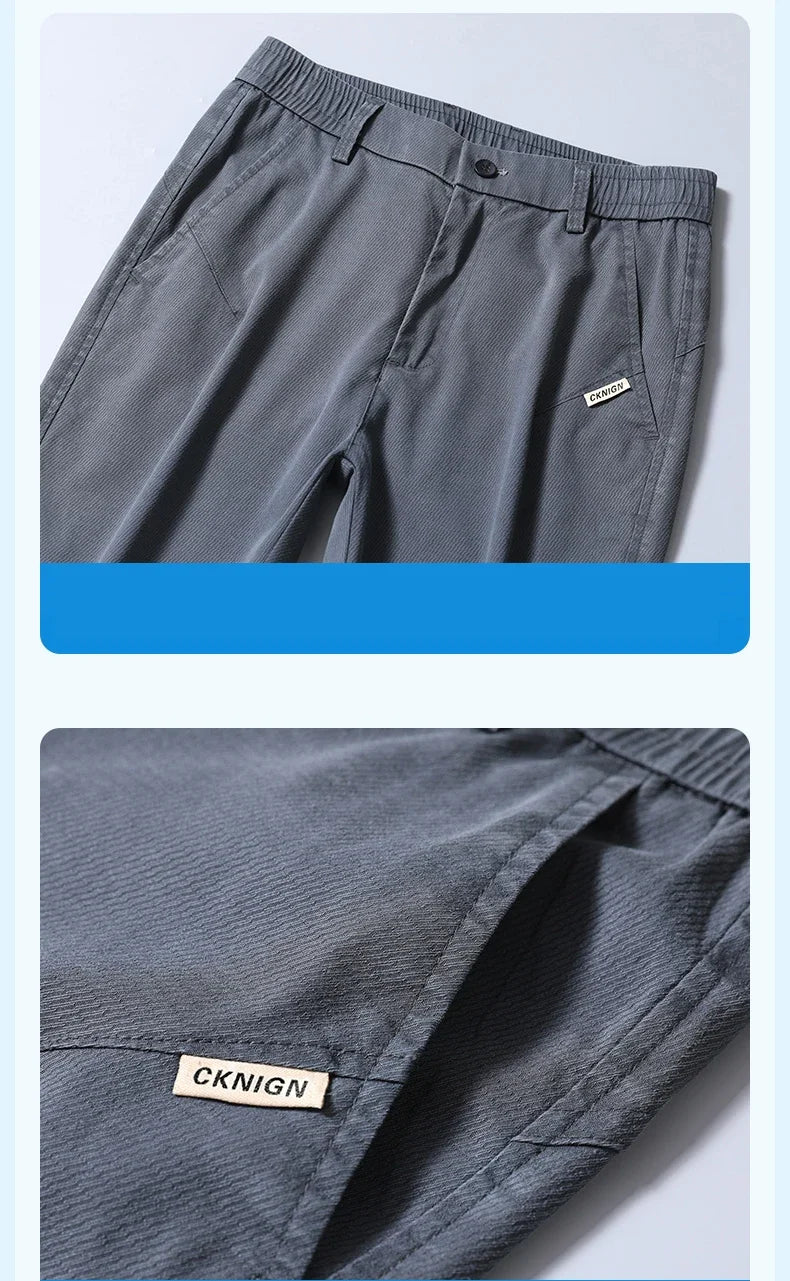 Thin Men's Pants Spring Summer Straight Casual Pants Lyocell Fabric Fashion Slim Stretch Korean Trousers Solid Color 2025 New
