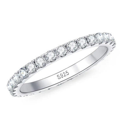 2mm D Color Moissanite Ring s925 Sterling Sliver Plated 18k White Gold Eternity Band Wedding Engagement Rings For Women