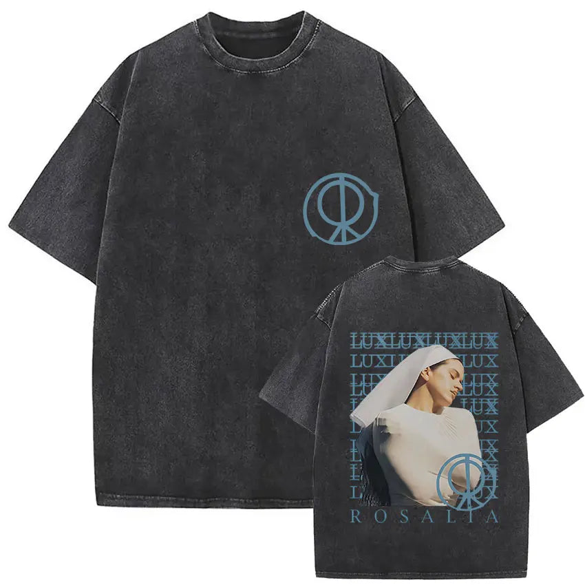 Rosalia Lux Tour Album 2025 Vintage Washed T Shirts Men Women Casual Oversized Cotton T-shirt Fashion Pop Print Clothing Tshirt