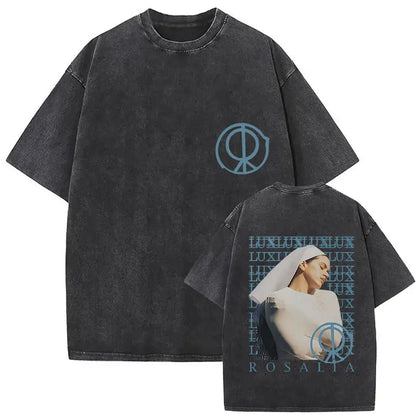 Rosalia Lux Tour Album 2025 Vintage Washed T Shirts Men Women Casual Oversized Cotton T-shirt Fashion Pop Print Clothing Tshirt