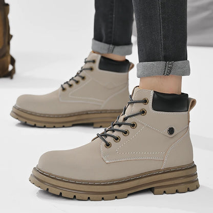 Handmade Outdoor Men Genuine Leather Boots Male Comfortable Business Party Casual Shoes Street Thick Sole Lace Up Shoes Big Size