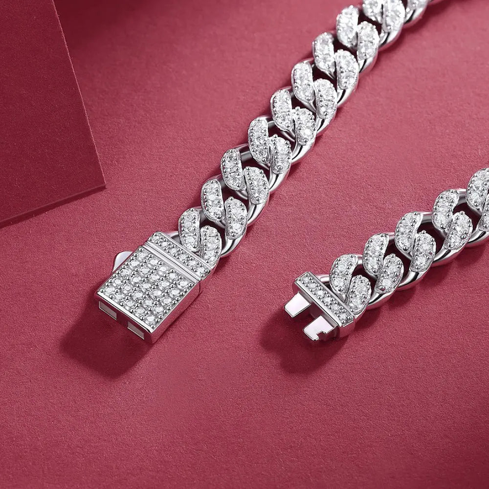 D VVS1 Moissanite Cuban Bracelet Original s925 Sterling Silver Plated 18k White Gold with GRA Bracelets for Women Man