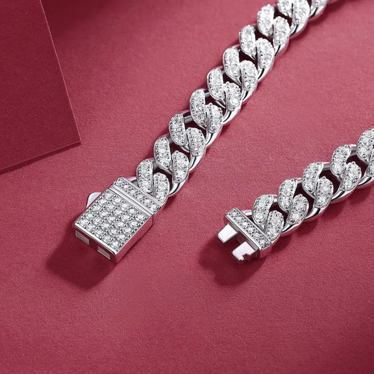 Bracelet cubain en Moissanite D VVS1, Argent Sterling 925 Original plaqué Or Blanc 18 carats avec GRA, Bracelets pour Femme et Homme