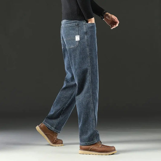Spring and Autumn Men's Baggy Jeans Casual Straight Stretch Versatile Wide-leg Business Denim Pants Comfortable Loose Trousers