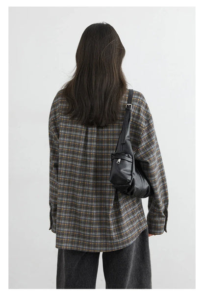New Women Shirt Loose Casual Long Sleeved Vintage Thick Sanding Female Plaid Blouses Single-breasted Autumn Winter 2026