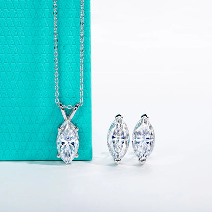 2-5ct Marquise Moissanite Necklace 0.5-3ct Earrings 925 Sterling Silver 18k Gold Plated Wedding Jewelry Set for Woman