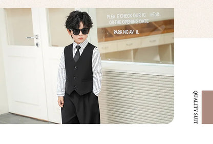 Boys Solid Double Breasted Blazer Jack Vest Pants Children Suit Waistcoat Wedding Clothes Sets Toddler Formal Dress Kids Tuxedos