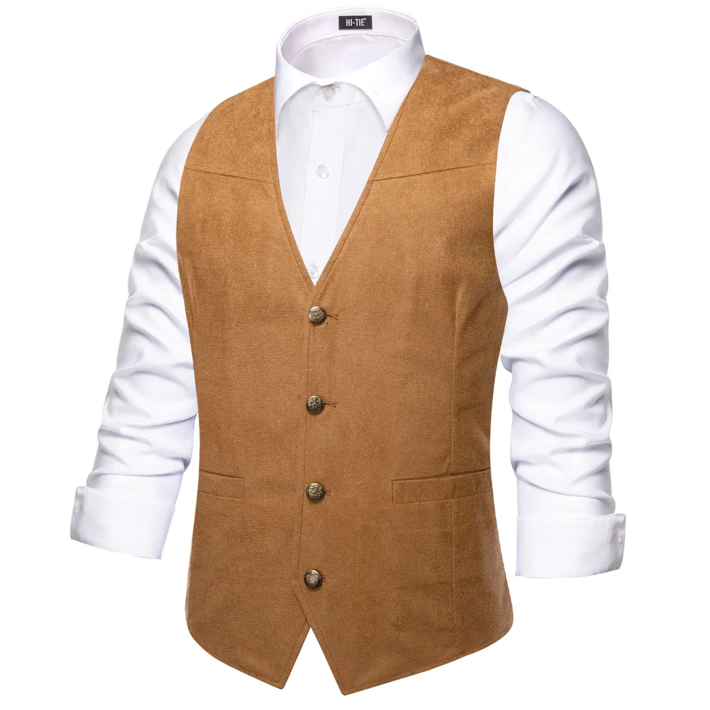 Luxury Men Vest Suede Fabric Solid Waistcoat Casual Fit High Quality Wedding Business Beige Brown Black Red Green Silvery