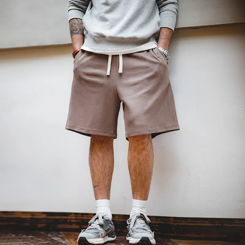 Men's 340g Heavyweight Casual Shorts Knitted Breathable Summer Shorts with Lightning Embroidered Sport Gym Short Pants