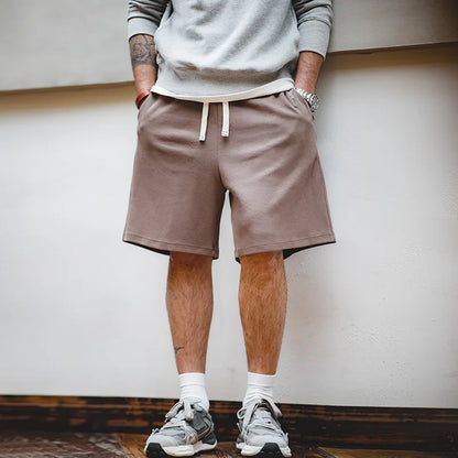 Men's 340g Heavyweight Casual Shorts Knitted Breathable Summer Shorts with Lightning Embroidered Sport Gym Short Pants
