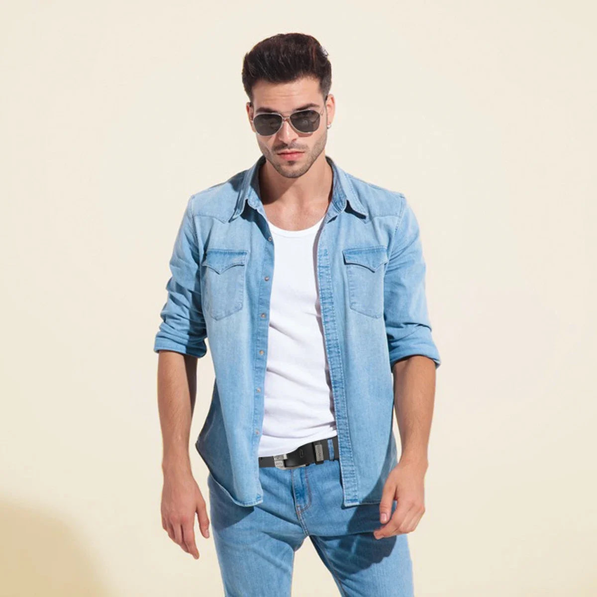 New Men's Belt, Men's High-Quality Belt, Men's Versatile Belt, Luxurious Needle Buckle, Authentic Vintage Denim Style
