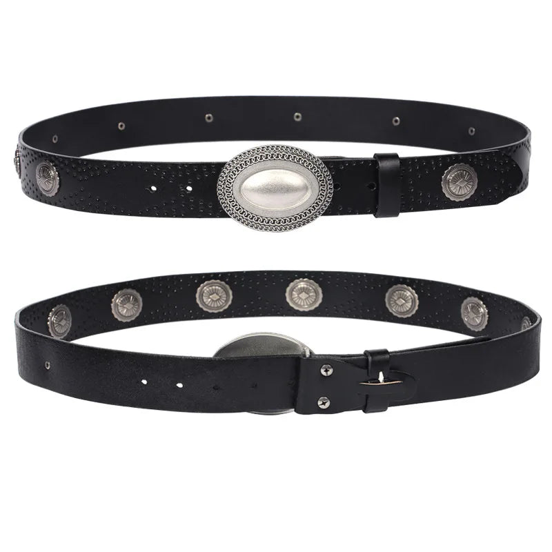 3.8CM Heavy Metal Rivet Men Real Genuine Leather Belt Men Smooth Buckle Stud Punk Jeans Belts For Jeans Strap Rock Cowboy