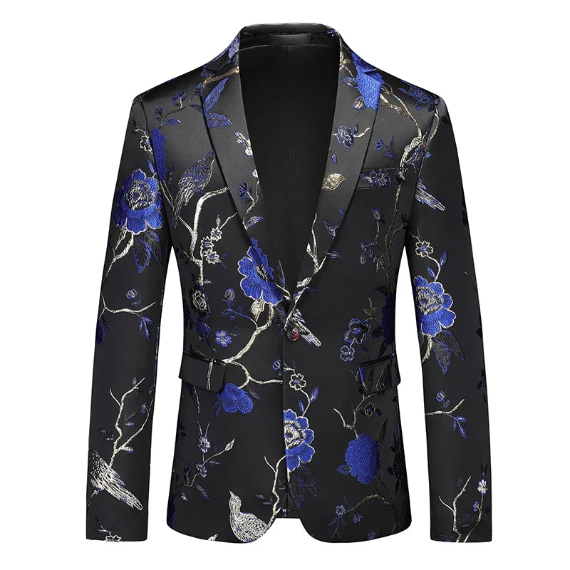 2026 New Men's White Rose Pattern Suit Jacket, Wedding Party Dress Coat, High Quality Men Slim Blazers Masculino Big Size M-6XL