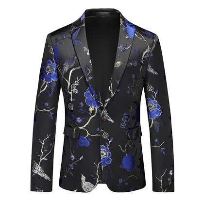 2026 New Men's White Rose Pattern Suit Jacket, Wedding Party Dress Coat, High Quality Men Slim Blazers Masculino Big Size M-6XL