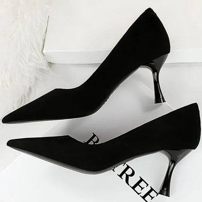 Autumn Simple Elegant 10cm 7cm High Heels Stiletto Womens Shoes Pointed Black Etiquette Professional Single Shoes Wedding Shoes