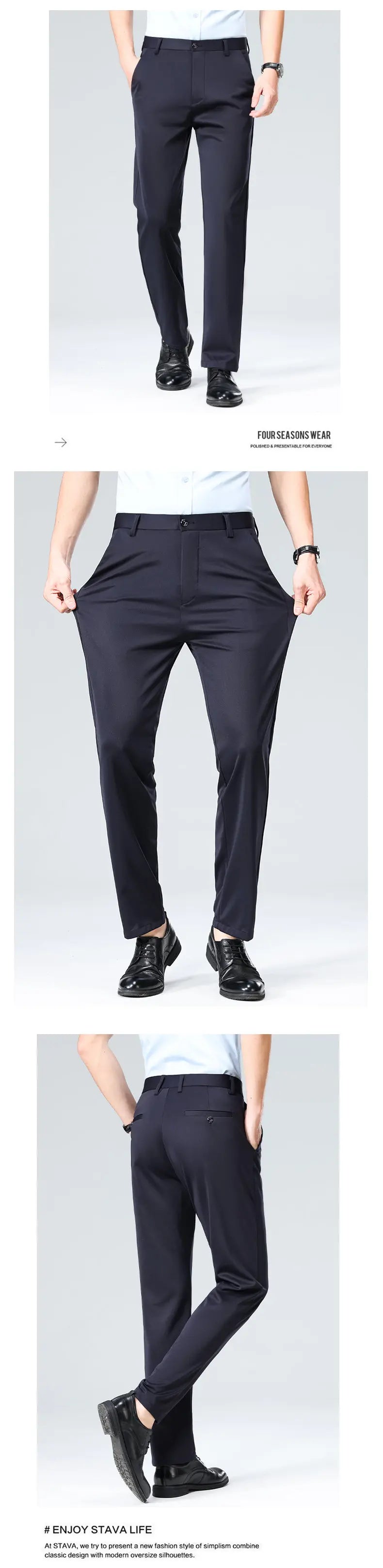 Men's Four-Way Stretch Business Casual Pants Spring/Autumn Formal Dress Trousers Elastic Comfortable Casual Pants