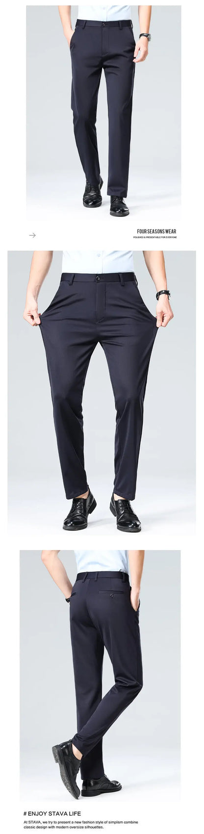 Men's Four-Way Stretch Business Casual Pants Spring/Autumn Formal Dress Trousers Elastic Comfortable Casual Pants