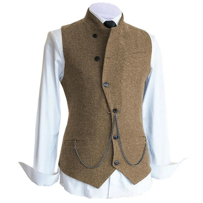 Men Vest Brown Solid Color Single Button Casual Business Waistcoat For Wedding Birthday Party Banquet Prom Set Men Suit Vest