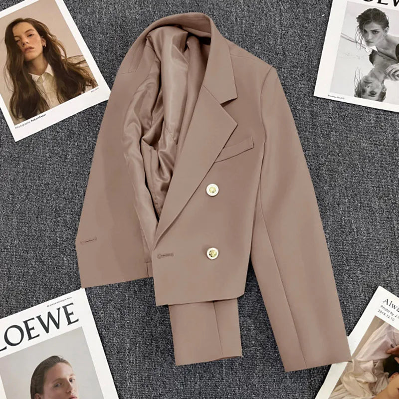 Lucyever Cropped Blazer Jacket Women Korean Fashion Double-Breasted Suit Coat 2024 Autumn New Casual Simple Office Lady Blazers