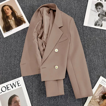 Lucyever Cropped Blazer Jacket Women Korean Fashion Double-Breasted Suit Coat 2024 Autumn New Casual Simple Office Lady Blazers