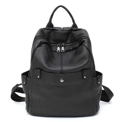 Soft Genuine Cowhide Daily Backpack Women Men Spacious Multi Pockets Fashion Casual Versatile Knapsack Travel Business College