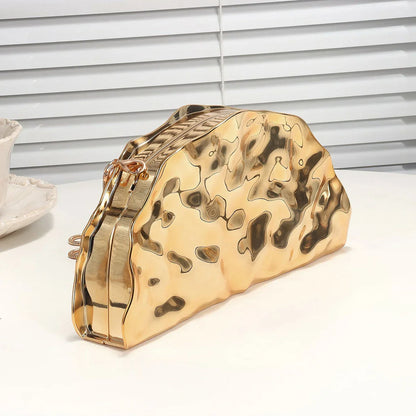 Women's shimmering metallic texture evening bag luxurious gold acrylic scallop clutch suitable for parties banquets