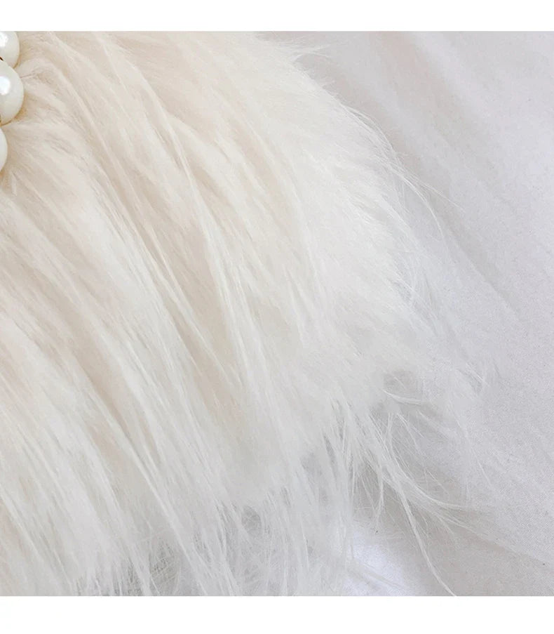 Luxury Faux Fur Evening Bag Pearl Chain Trendy Long Tassel Plush Shoulder Bag Large Capacity Tote Wedding Handbag XA48ZZ