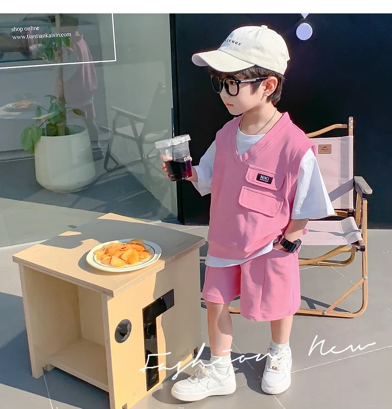 Summer Baby and Boys Cotton Contrast Patchwork t-Shirt Tops+Shorts Pant Sets School Kids Tracksuit Child 2PCS Outfit 1-10 Years