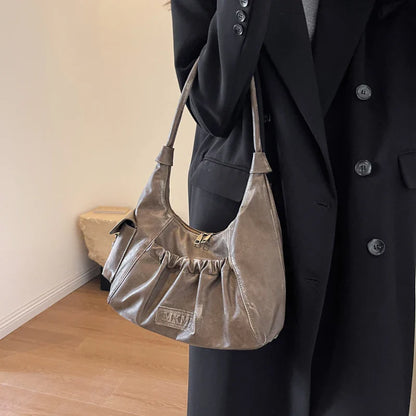 Retro Leather Shoulder Bags for Women 2025 Spring Vintage Underarm Bag Handbags and Purses Latest Fashion Hand Bag