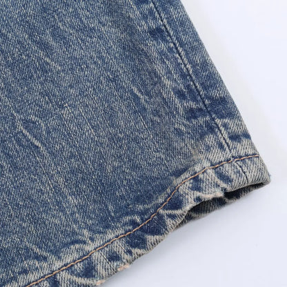 Casual Women Long Jeans Summer Female Chic Ripped Holes Denim Fashion Mid Waist Flanging Button Streetwear Pants Trousers