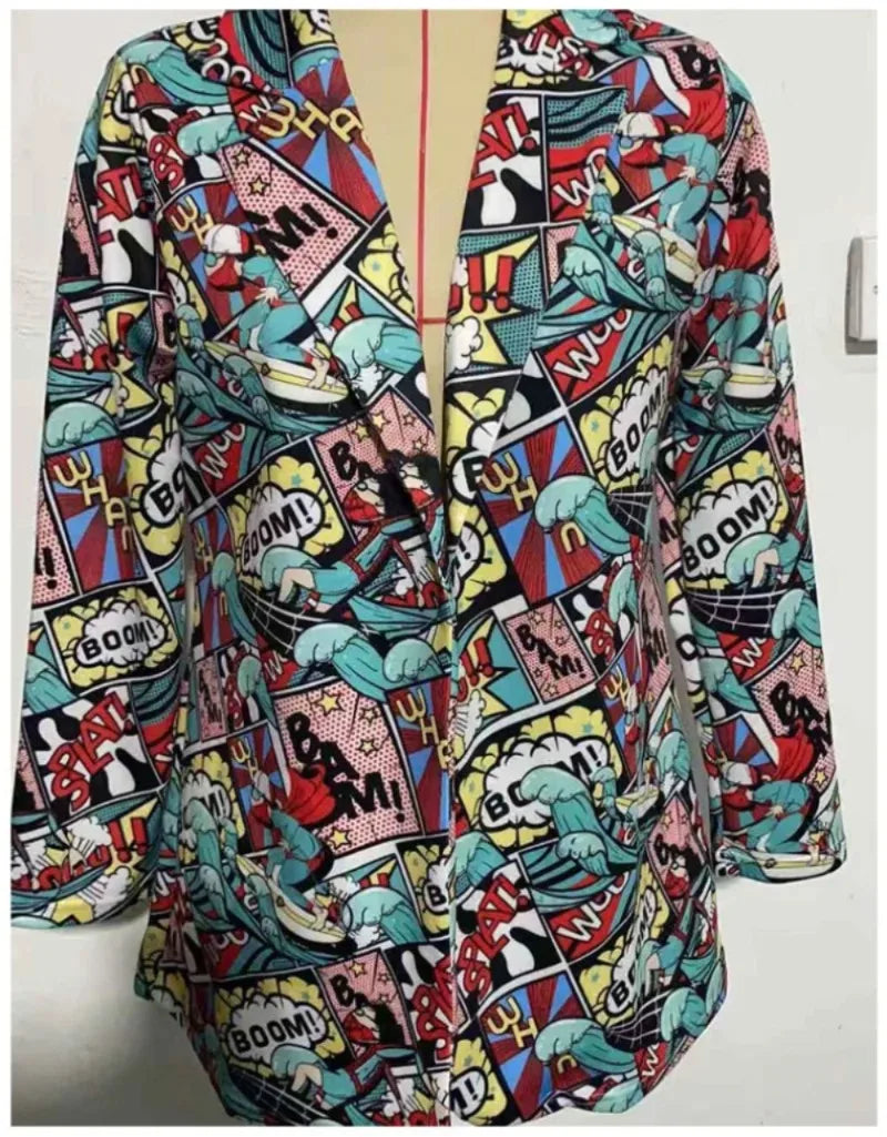 Elegant and Youth Blazer Spring Fashion Vintage Irregular Print Casual Woman Clothing High Street Lapel Blazer Woman Outerwears