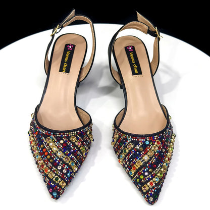 2025 Elegant Multicolor Color Women's  Heels and Rhinestone Handbag Set - Italian Design for Weddings and Parties