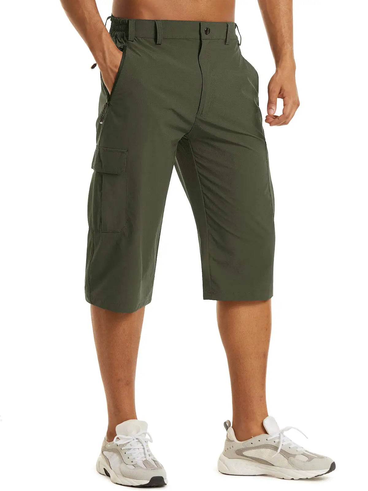 Below Knee Length 3/4 Long Shorts Men's Outdoor Capri Pants Multi Pocket Summer Twill Work Cargo Pants Man