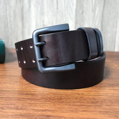 105-125cm Men's Retro Genuine Cowskin Belt Double Pin Buckle Waistband Business Luxury Belts Leather Craft Accessories