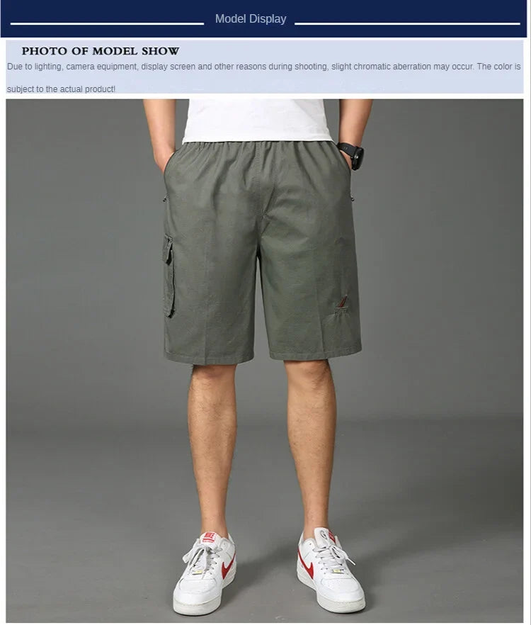 2024 Shorts Men Bermuda Cotton Pocket Zip Cargo Shorts Fashion Style Elastic Army Male Summer Casual Knee Length Vintage Yellow