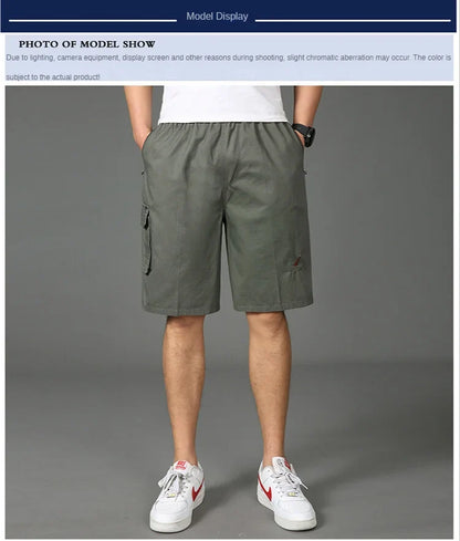 2024 Shorts Men Bermuda Cotton Pocket Zip Cargo Shorts Fashion Style Elastic Army Male Summer Casual Knee Length Vintage Yellow