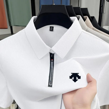 Original Men's Print Lapel Polo Shirt High Quality Half Zip Short Sleeved Solid Color Summer T-shirt Business Casual Men's Wear